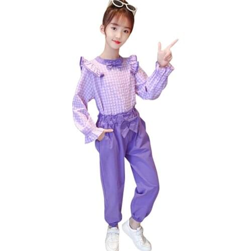 Kids Clothes Plaid Pattern Clothes For Girls Blouse + Pants Girls Clothes Casual Style Childrens Costume