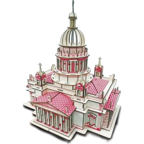 XF-G028H Wood Toys 3D Puzzle Jigsaw Issa Kievs Cathedr Assembly Model Kit For Kids Educational Toys Very Funny Family Games DIY