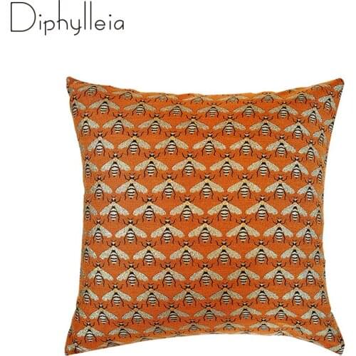 Diphylleia Sofa Pillow Cover American Style Coral Orange Bees High Precision Jacquard Luxury Bedroom Cushion Case 45x45cm