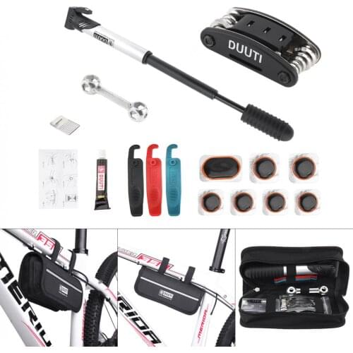 DUUTI Multifunction Bicycle Repair Kits Bag MTB Road Bike Cycling Equipment with Pump Crowbar 16 in 1 Wrench Tools Sets