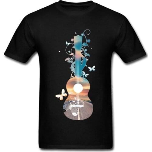 Music Guitar T Shirt Ukulele Sunset Dream Butterflies Funny Short Sleeve T-Shirt Hipster New Tee Shirts Summer Fall Streetwear