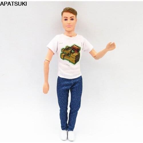 Toys For Children White T-shirts Denim Jeans Trousers Pants 1/6 Boy Doll Clothes For Ken Doll Outfits For Barbies Boyfriend Ken