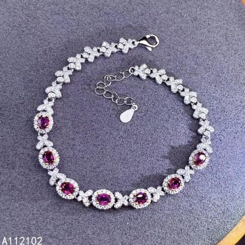 KJJEAXCMY fine jewelry S925 sterling silver inlaid natural Garnet new Girls vintage hand Bracelet Support test Chinese style
