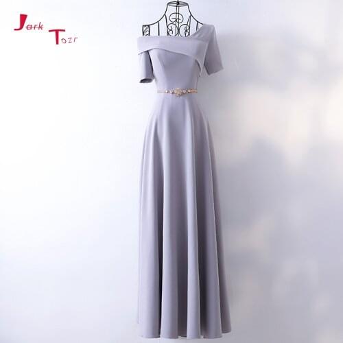 Jark Tozr New Arrive Short Sleeve Lace Up Shiny Sashes Chiffon Formal Evening Dresses Long China Shop Online Vestido Longo