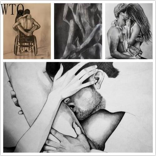 Canvas Painting Lover Couple Portrait Nude Women and Men Painting Poster and Printed Wall Art Posters Wall Decor Home Decoration