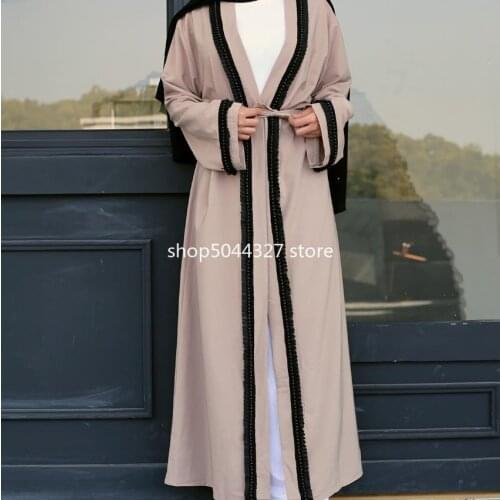 Adult Muslim kimono beading stitching cardigan abaya fashion dubai islamic full length abayas wq732 prayer service clothing