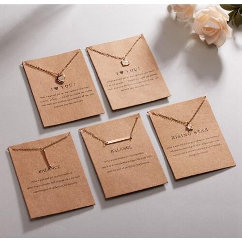 Wish Card Gold Color Geometric Pendant Necklaces Women Choker Star Heart Clavicle Chain Party Statement Jewelry Girls Charm Gift