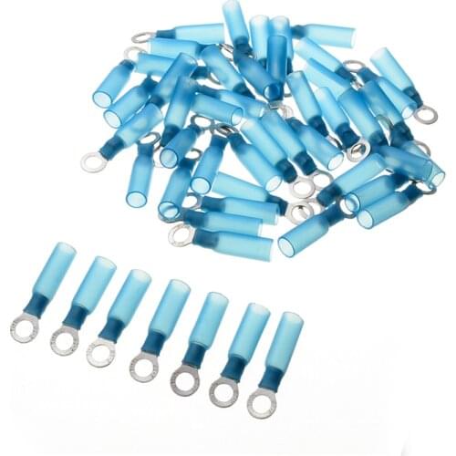 50pcs Heat Shrink Blue Rings M5 Terminals Insulated Quick Connect Butt Electrical Wire Cable Connectors For Auto