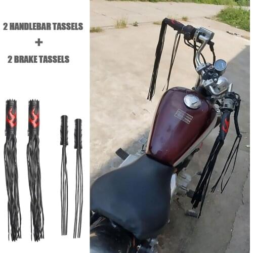 Leather Motorcycle Brake Clutch Fringe Grip Covers Auto Refit Retro Flame Handlebar Handle Spike Streamer