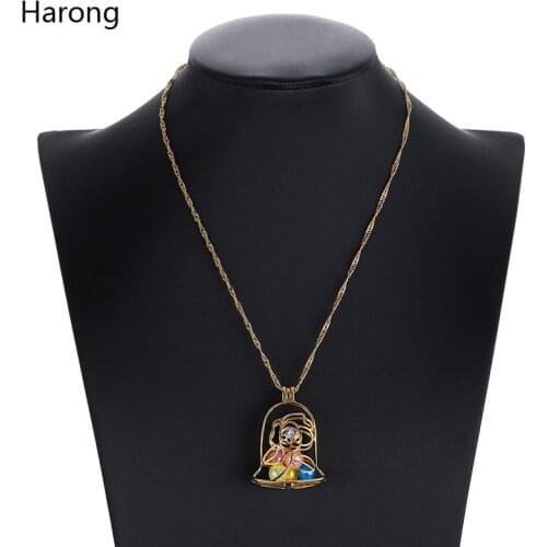 Beauty And The Beast Rose Flower Pearl Necklace Bead Cage Pendant Gold Chain Chokers Trendy Cosplay Jewelry Best Women Gift