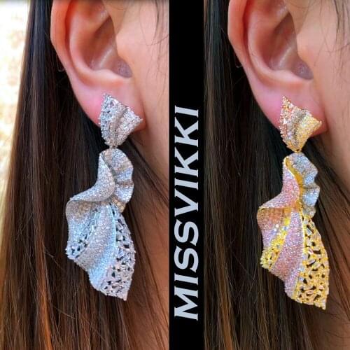 Missvikki Original Luxury wave Big Pendant Earrings For Noble Women Wedding Party Dubai Bridal Earrings Fashion Trendy Jewelry