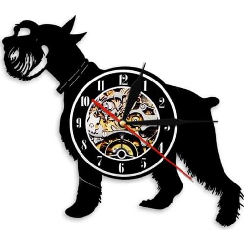 Schnauzer Dog Wall Art Wall Clock Animal Vinyl Record Wall Clock with Light Modern Design Home Decor Handmade Gift For Dog Lover