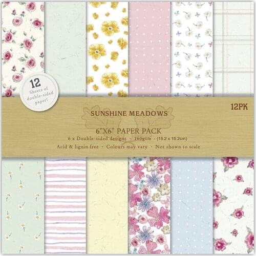New 6" Double-side beautiful sunshine meadows flower background paper pads patterns 12 sheets,DIY Craft Scrapbooking Paper Pack