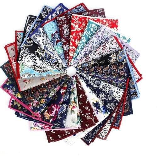 Brand New Style Mens Cotton Hankerchief Scarves Vintage Flower Hankies Mens Pocket Square Handkerchiefs Rose Flower Paisley