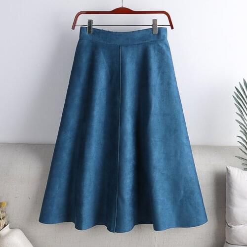 Autumn Winter Women Midi-Calf Korean Style Velvet Skirts Office Ladies High Waist A-Line Solid Color Elegant Skirt DS287