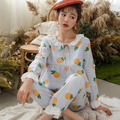 Expectant Mother Nursing Pajamas Set Long Sleeve T-shirt+Trousers Pregnant Women Sleepwear Postpartum Mother Pineapple Pajamas