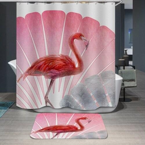 Personalized Digital Printing Polyester Shower Curtain Flamingo Cartoon Pattern Moisture-proof and Mildew-proof Shower Curtain