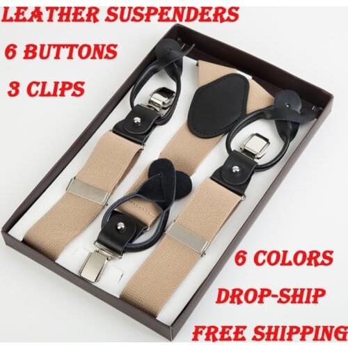 2019 New High quality Dual suspenders male mens button suspenders cowhide spaghetti strap button braces 6 colors 3.5*120cm