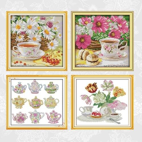 Afternoon tea dessert DIY Handmade Chinese Cross-stitch Kits Needlework DMC 11CT 14CT Printed Canvas Embroidery Sets