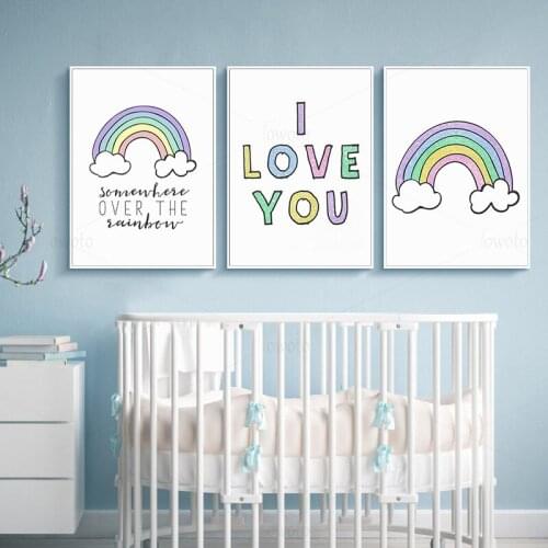 Somewhere Over The Rainbow Poster Baby Room Nursery Wall Art Canvas Paintings on The Bedroom Kids Poster Love Words Art Print