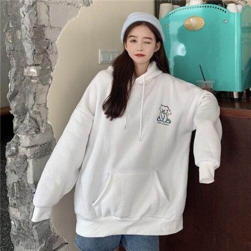 QRWR 2020 Autumn Winter New Hoodie Women Casual Fleece Thick Hoodies Personality Reflective Loose Warm Womens Hooded Sweatshirt