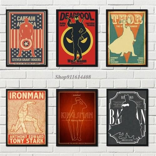 Retro Classic Canvas Paintings Disney Marvel Avengers Superhero Anime Posters Ironman Thor Wall Art Picture Kids Room Home Decor