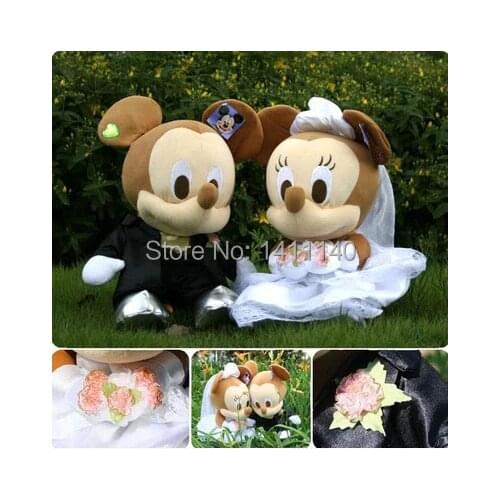 20cm tall Mickey bride and groom wedding cake topper wedding gifts favors for wedding car decorations pink white free shipping
