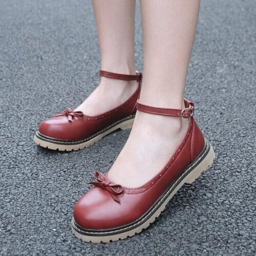 Japanese retro flat doll shoes students shallow mouthshoesprincess kawaii shoes vintage lace bowknot British college style