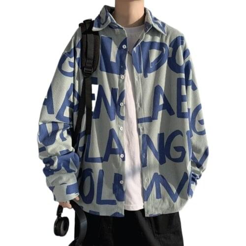 Corduroy shirt mens long sleeves Korean loose ins trend Joker handsome shirt Hong Kong style Japanese spring and autumn coat