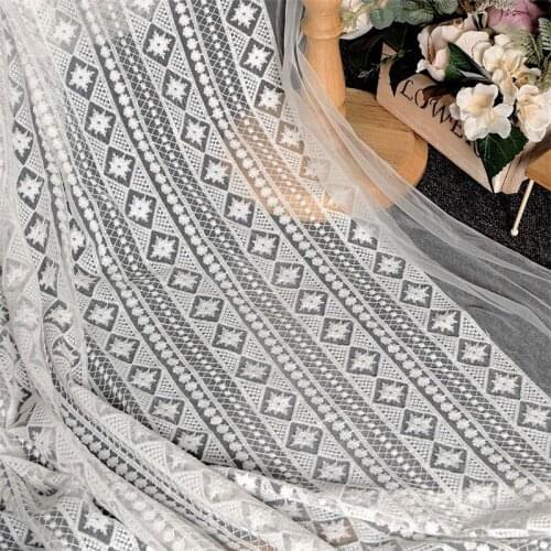 High Quality Striped Lace Embroidered Fabric Off White 1 Yard Wedding Dress Bridal Veil Sewing Material