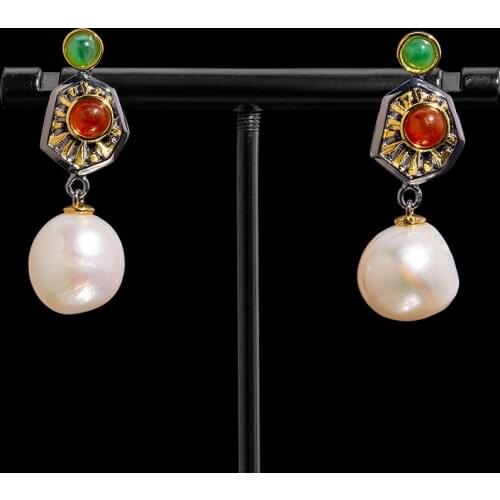 Italian handicraft baroque pearl earrings retro lady brooch pendant