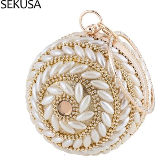 Beaded Handmade Style Women Day Clutch Diamonds Party Wedding Handbags Pearl Ball Design Shaped Evening Bags