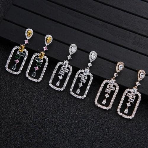 Long Water Drop Tassel Geometry Cubic Zirconia American Wedding Party Earring Handmade Jewelry for Women E9392