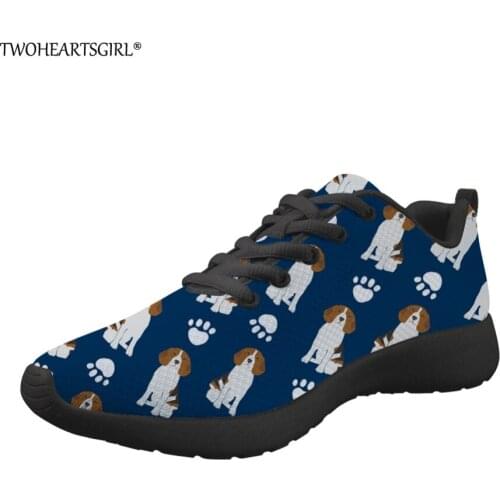Twoheartsgirl Women Casual Sneakers Black Cute Cartoon Beagle Pattern Comfortable Mesh Walking Shoes Teenager Girls Flats Shoes