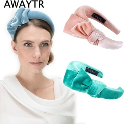 AWAYTR Solid Color Sponge Bow Knot Padded Headband For Women Sweet Fashion Cute Female Hairband Girls Bezel Hair Accessories