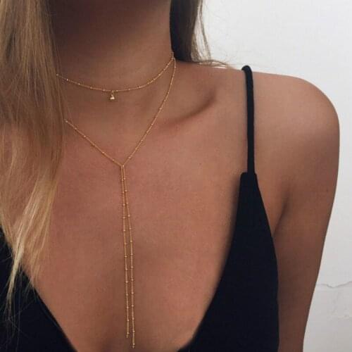 2019 Simple Fashion Delicate Women Necklace Y Lariat Necklace Dainty Gold Beads Chain Choker Necklace