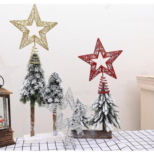 1PC Christmas Tree Top Star Gold Silver Red Glitter Iron Star Ornament Merry Christmas New Year Party Home Tree Top Decoration