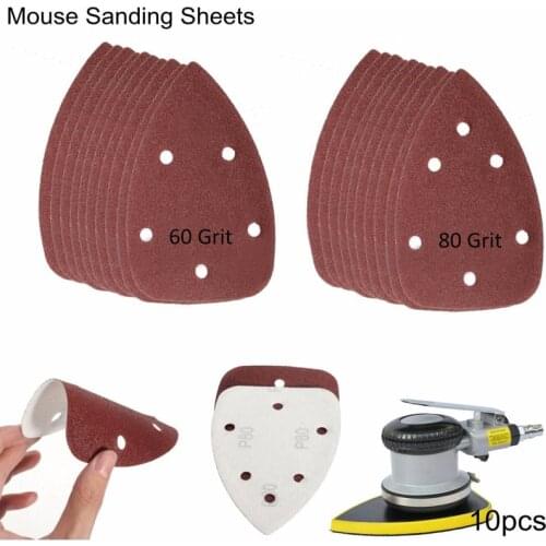 10Pcs Mouse Sanding Sheets Sandpaper For Black & Decker Palm Sander 60/80Grit