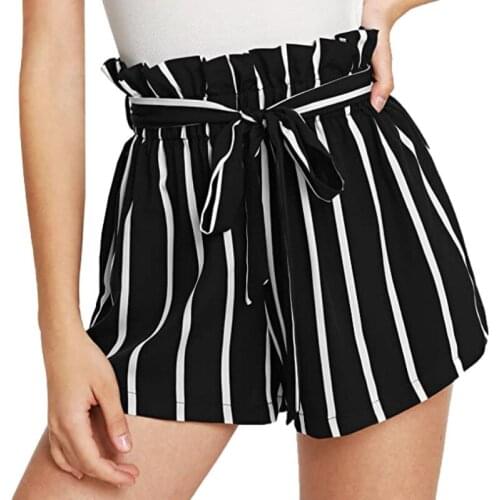 2020 High Waist Shorts Fashion Casual Colorblock Stripe Print Short Summer Beach Vacation Shorts With Pockets Bow