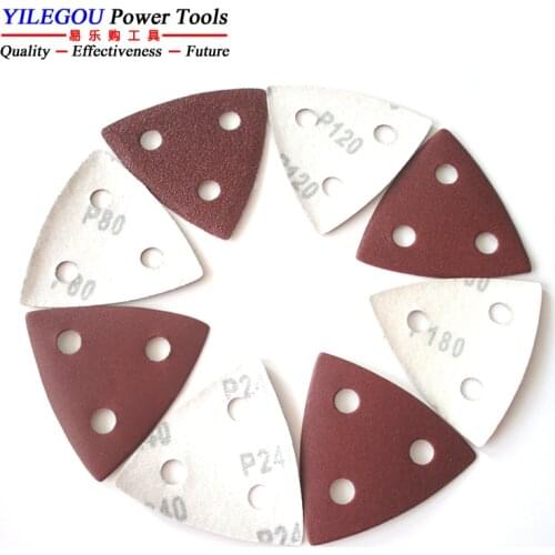 30 Pieces Triangle 80*80*80mm Flocking Sanding Paper, 3 Hole Sandpaper Sanding Disc For Delta Sander With Grit 80 120 180 320