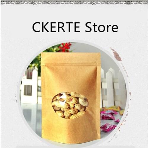 4.3''x6.3'' (11x16cm) Round Clear Window Zipper Home Food Party Bag Brown Kraft Paper Doypack Pouch For Coffee Tea Package Bag