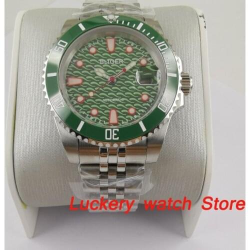 40mm bliger Luxury watch green dial saphire glass;stainless steel Strap Automatic mens Mechanical Watches-BA206