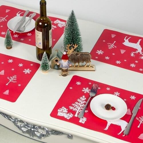 80% Dropshipping!!12Pcs Cup Mat Washable Stain Resistant Rectangular Red Christmas Elk Placemat for Family Gathering