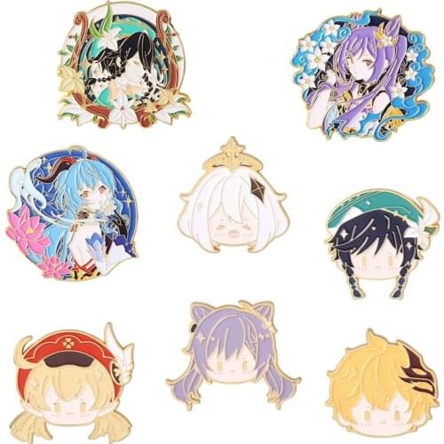 Anime Genshin Impact Ganyu Keqing Wendi Xiao Metal Badge Button Brooch Pins Collection Medal Pendant Costume Cosplay Gift