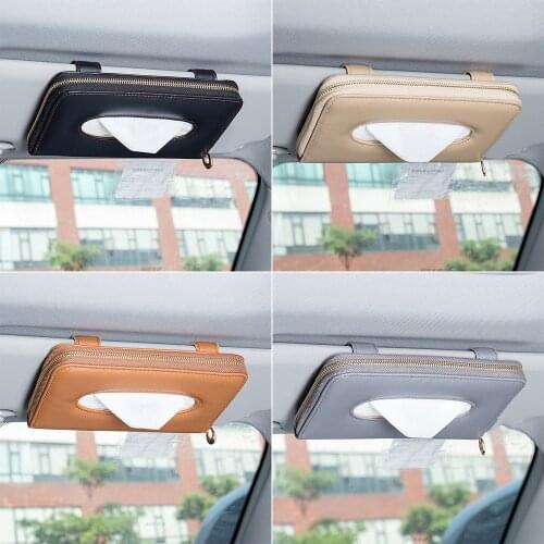 Car Sun Visor Tissue Box Holder PU Leather Hanging Tissue Box Car Interior Storage Tissue Holder BMW Benz Car Interior Supplies