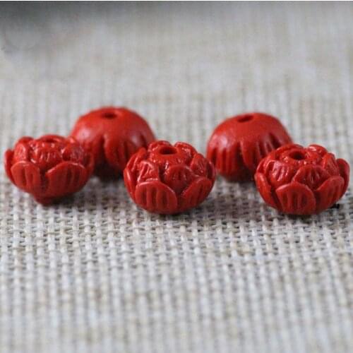 20pcs/lot Pretty Lotus Design Loose Beads 10mm Cinnbar Bracelets Handmade Charm Spacer Prayer Beads DIY Jewelry Making