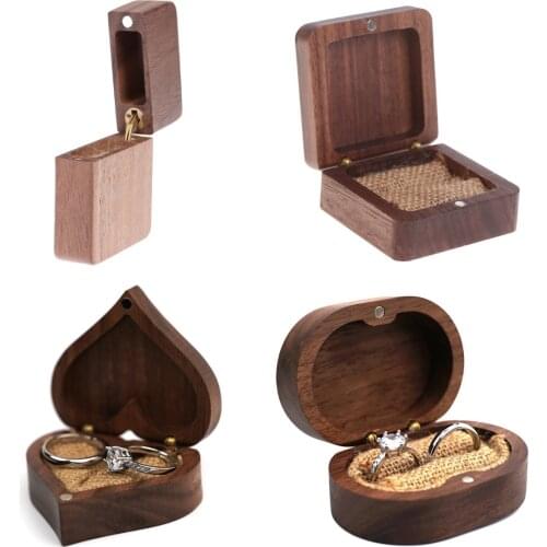 1Pc Wood Engagement Ring Bearer Box Rustic Custom Bride & groom Wedding Ring Box Pillow Square/Round Gift Wooden jewelry box