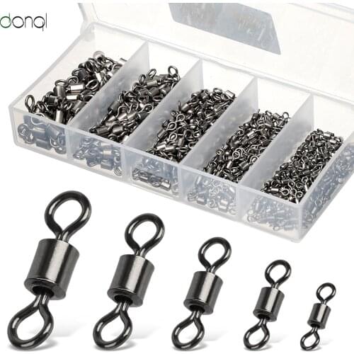 DONQL 200/300/400/500/Pcs Fish Lure Fishing Connector Stainless Steel Bearing Rolling Swivel Solid Ring Fishing Hook Connector