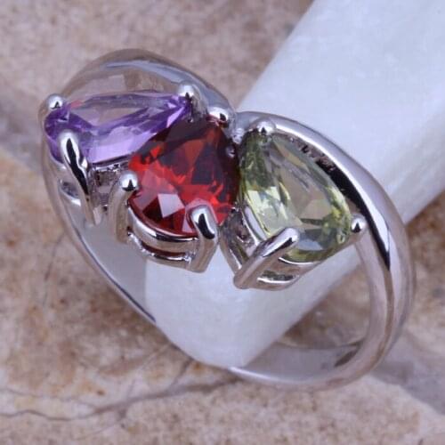 Precious Multicolor Multigem Silver Plated Ring Size 6 / 7 / 8 / 9 D761