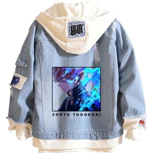 Denim Jackets My Hero Academia Cosplay Todoroki ShotoTracksuit Unisex Couple Oversize Blue Cowboy Coat Hoodie Hooded Sweatshirts